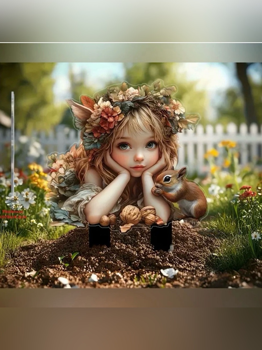 Fairy & Chipmunk Garden Marker Stake 2D Flat Acrylic Adorable New